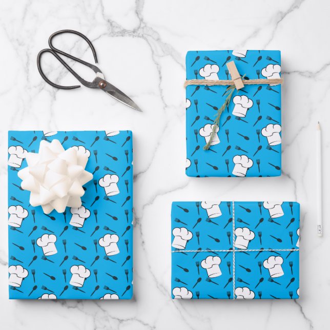 Chefs Hat Forks Spoons Culinary Pattern Cook Gift  Wrapping Paper Sheet (Front)