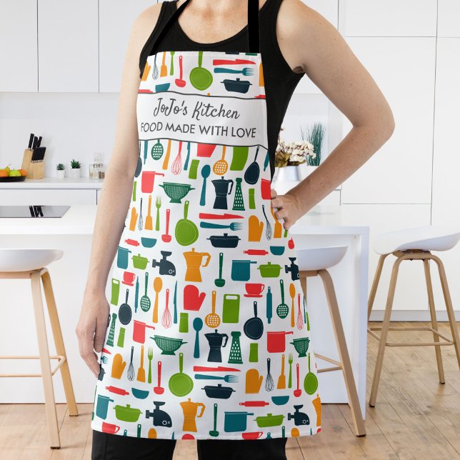 Chef's Kitchen Tools Custom Name Text Colourful Apron (Creator Uploaded)