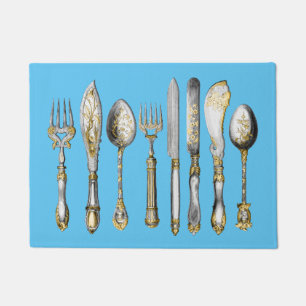 Chefs knife fork spoon vintage doormat