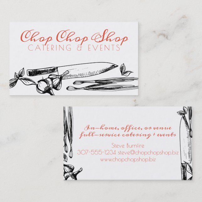 Chefs knife herbs chef catering business card (Front/Back)