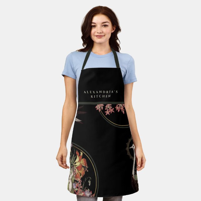 Chef's Name + Kitchen | Black Artistic Lily Floral Apron (Worn)