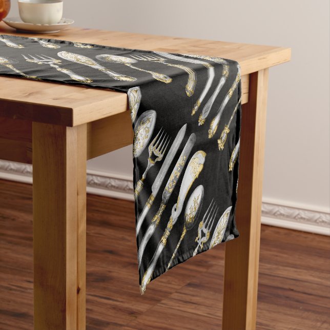 Chefs utensils gold silver black short table runner (In Situ)
