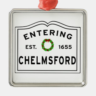 Chelmsford, MA Holiday Wreath Metal Ornament