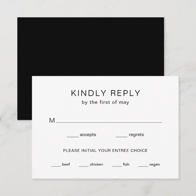 Chelsea Black and White Modern Wedding RSVP Card (Front/Back)