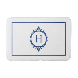 Chelsea Blue and White Monogrammed Bath Mat