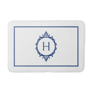 Chelsea Blue and White Monogrammed Bath Mat