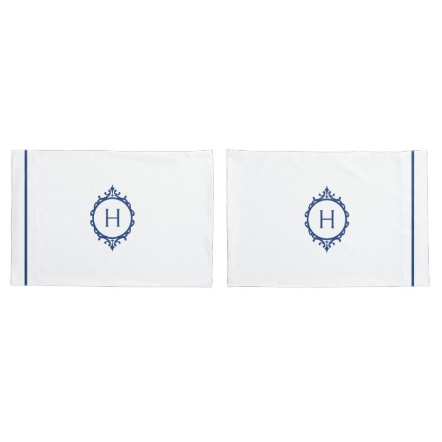 Chelsea Blue and White Monogrammed Pillowcase (Back-Set)