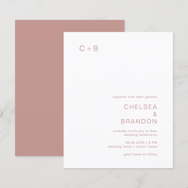 Chelsea Dusty Pink Modern Wedding Invitation (Front/Back)