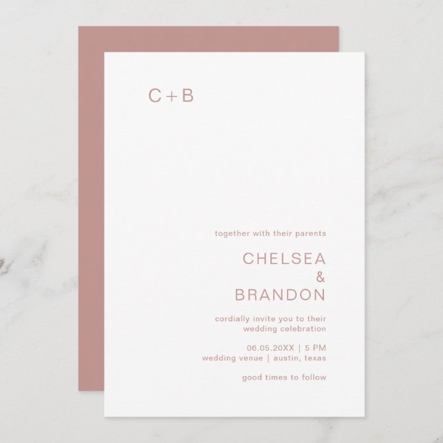 Chelsea Dusty Pink Modern Wedding Invitation (Front/Back)