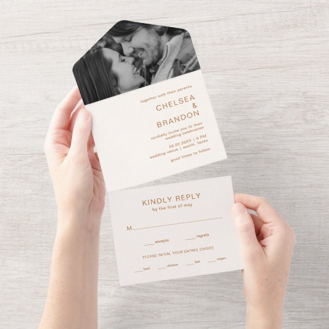 Chelsea Earthy Neutrals Modern Wedding All In One Invitation (Tearaway)