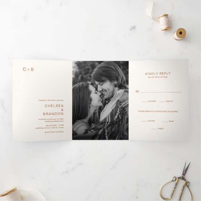 Chelsea Earthy Neutrals Modern Wedding Tri-Fold Invitation (Inside)