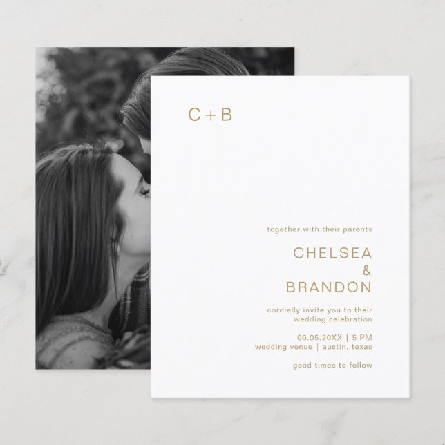 Chelsea Gold Modern Wedding Invitation (Front/Back)