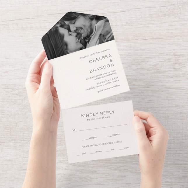 Chelsea Ivory Modern Wedding All In One Invitation (Tearaway)