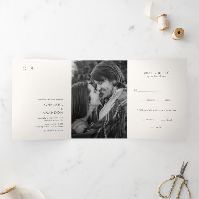 Chelsea Ivory Modern Wedding Tri-Fold Invitation (Inside)