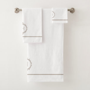 Chelsea Light Taupe and White Monogrammed Bath Towel Set