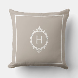 Chelsea Light Taupe and White Monogrammed Cushion