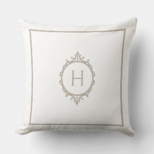 Chelsea Light Taupe and White Monogrammed Cushion
