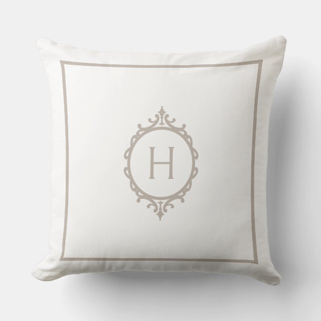 Chelsea Light Taupe and White Monogrammed Cushion (Front)