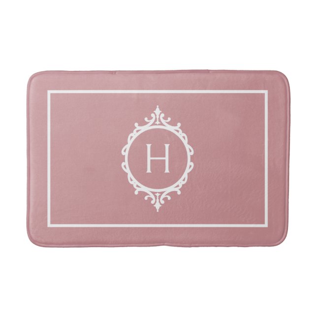 Chelsea Pink Blush and White Monogrammed Bath Mat (Front)