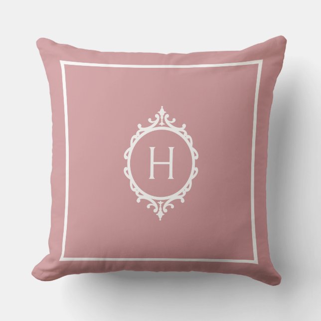 Chelsea Pink Blush and White Monogrammed Cushion (Front)