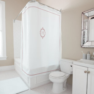 Chelsea Pink Blush and White Monogrammed Shower Curtain