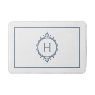Chelsea Stormy Blue and White Monogrammed Bath Mat