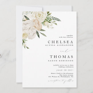 CHELSEA Watercolor White Blooms Wedding Invitation