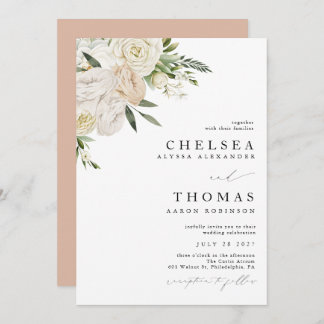CHELSEA Watercolor White Blooms Wedding Invitation