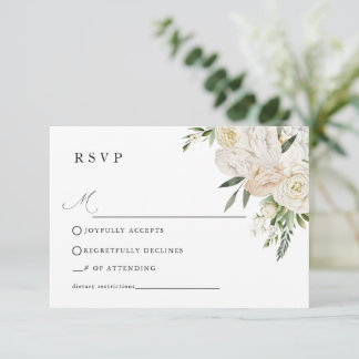 CHELSEA Watercolor White Blooms Wedding  RSVP Card
