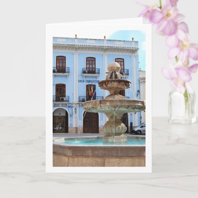 Chelva Plaza Fountain Portrait, Valencia, Spanish Card (Orchid)
