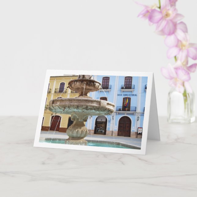 Chelva Plaza Fountain Portrait, Valencia, Spanish Card (Orchid)