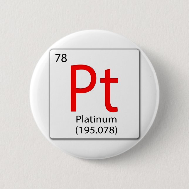 chemical element tile Pt — Platinum 6 Cm Round Badge (Front)