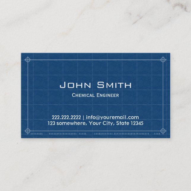 Chemical Engineer Professional Blueprint  Business Card (Front)