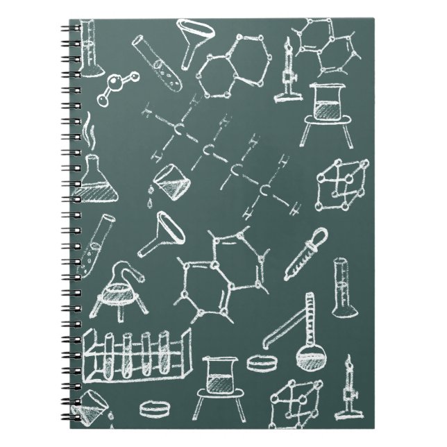 Chemical lab equipment scribbles notebook (Front)