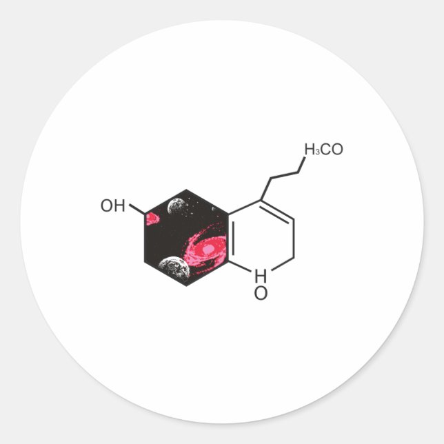 Chemical molecule with outer space view classic round sticker (Front)
