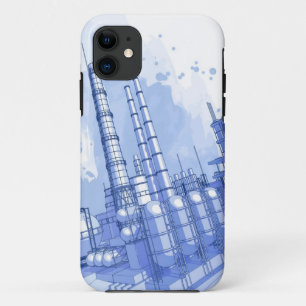 Chemical plant & watercolor background iPhone 11 case