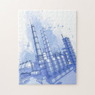 Chemical plant & watercolor background jigsaw puzzle
