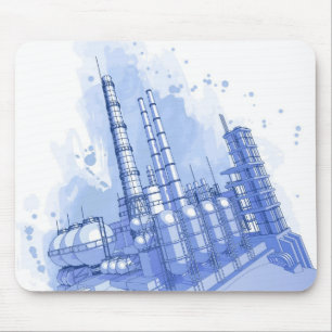 Chemical plant & watercolor background mouse mat
