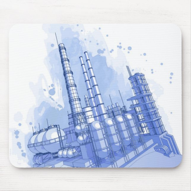 Chemical plant & watercolor background mouse mat (Front)