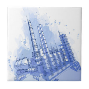 Chemical plant & watercolor background tile