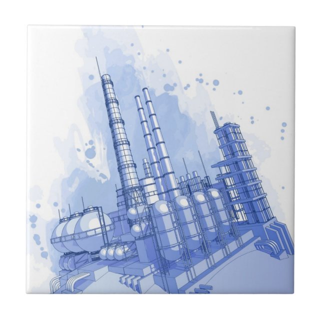 Chemical plant & watercolor background tile (Front)