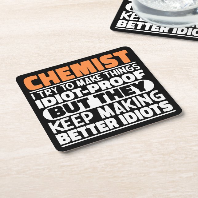 Chemist I Try To Make Things Funny Sayings Chemist Square Paper Coaster (Angled)