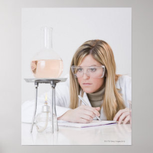 Chemist looking at Bunsen burner Poster