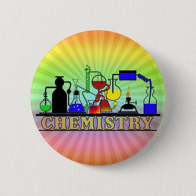 CHEMISTRY BEAKERS AND FLASKS LOGO 6 CM ROUND BADGE (Front)