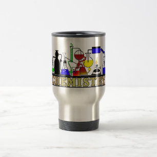 CHEMISTRY BEAKERS AND FLASKS LOGO TRAVEL MUG