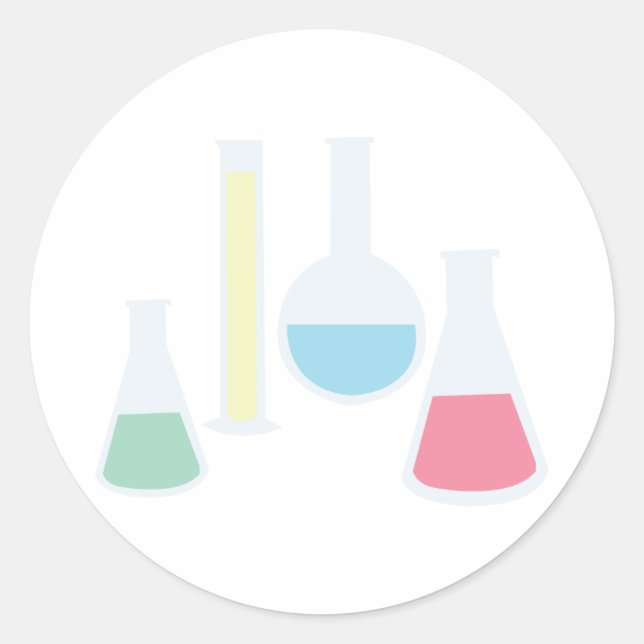 Chemistry Beakers Classic Round Sticker (Front)