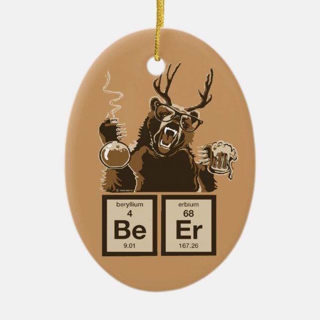 Chemistry bear discovered beer ceramic tree decoration (Front)