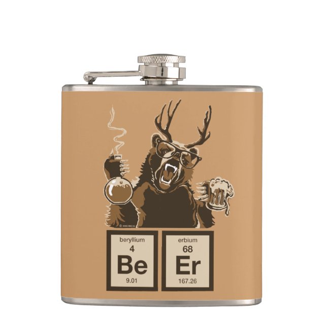 Chemistry bear discovered beer hip flask (Front)