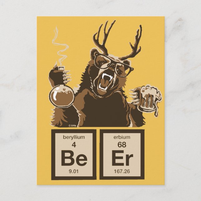 Chemistry bear discovered beer postcard (Front)