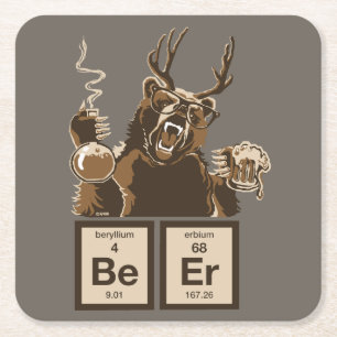Chemistry bear discovered beer square paper coaster
